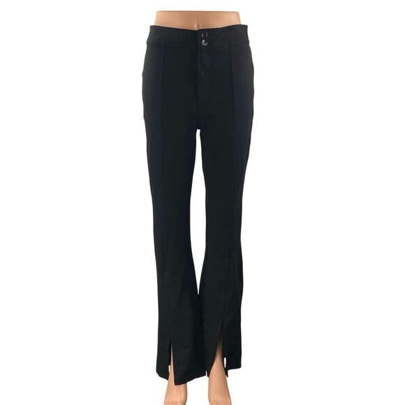 Anthropologie Maeve Black High Rise Flare Slit Hem Bootcut Trousers Pants Size 4 - Picture 1 of 5